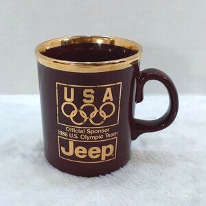 1988 Olympics Coffee Mug Jeep Official Sponsor US Team Dark Red Gold 12 oz Vtg